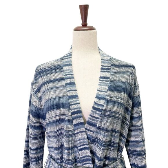 NWT Lauren Ralph Lauren Blue Striped Belted Linen-Cotton Cardigan Size Medium - Picture 10 of 15